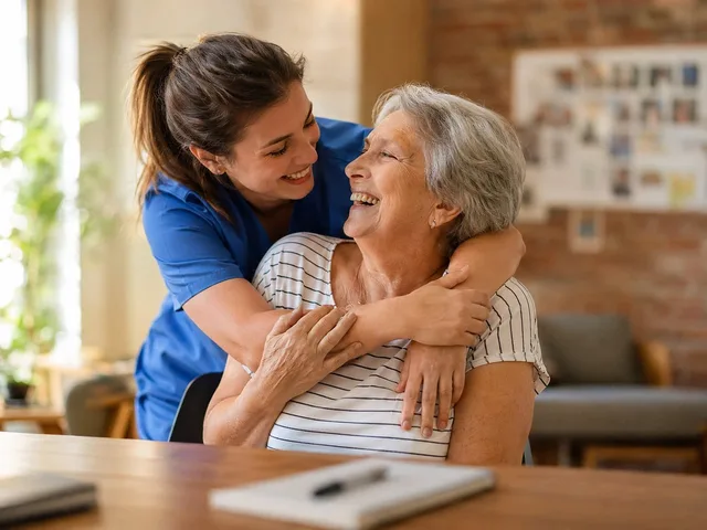 elderly care, happy senior, caregiver, home care, senior support, assisted living, empathy, nurse, elderly woman, companionship, aging, geriatric care, healthcare, home environment, professional care, emotional support, community support, smiling, healthcare professional. 2 payroll duties a Canadian home care agency owes the CRA